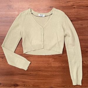 Double Zero Light Green Cropped Button Front Long Sleeve Cardigan Size Medium